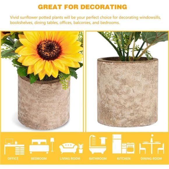 Sunflower Artificial Flowers Pot, Sunflower Decor, Yellow Fake Flower in Pots - Picture 4 of 7